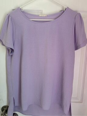 Lavender Short Sleeve Women's Blouse - Casual Boatneck Top